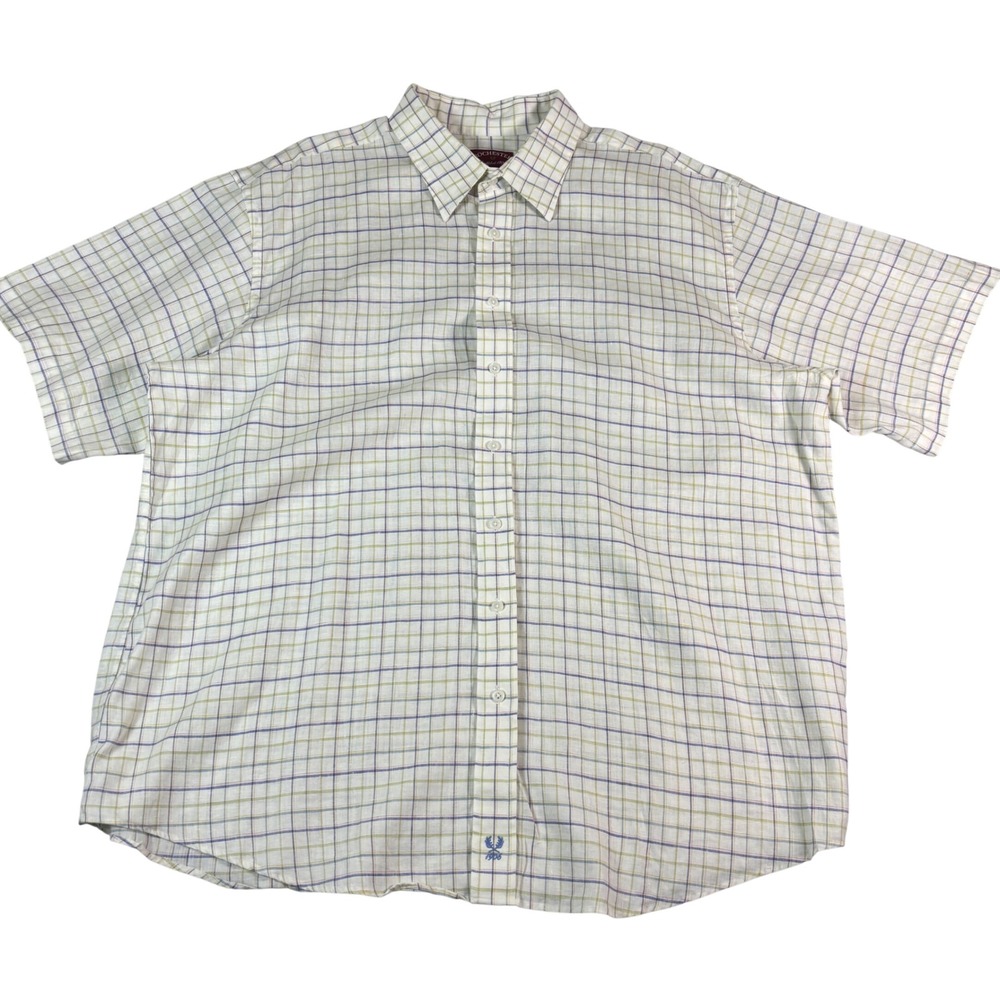 Rochester Mens 2X Plaid Button Down Shirt Short Sleeve Multicolor Embroidered